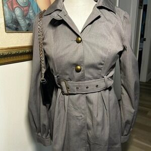 Tulle grey belted trench-style jacket y2k M